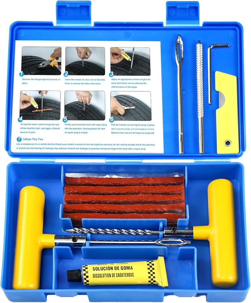 Beanewone Tire Repair Kit with Plugs, Tire Plug Kit Heavy Duty Professional for Car, ATV, Motorcycle, Truck, Flat Tire Emergency Repair (Boxed Type - 19 PCs) - Image 1